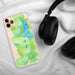 Custom Grand Teton National Park Map Phone Case in Watercolor on Table with Black Headphones