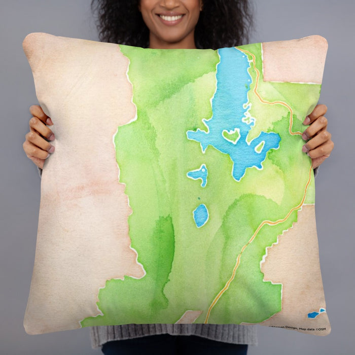 Person holding 22x22 Custom Grand Teton National Park Map Throw Pillow in Watercolor