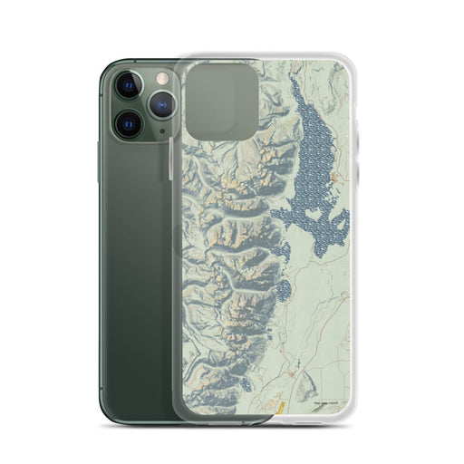 Custom Grand Teton National Park Map Phone Case in Woodblock on Table with Laptop and Plant