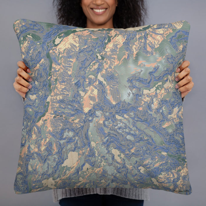 Person holding 22x22 Custom Granite Peak Montana Map Throw Pillow in Afternoon