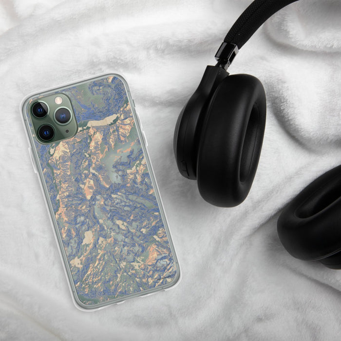 Custom Granite Peak Montana Map Phone Case in Afternoon on Table with Black Headphones