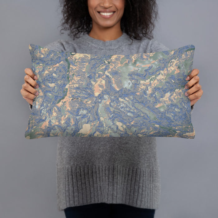 Person holding 20x12 Custom Granite Peak Montana Map Throw Pillow in Afternoon
