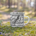 Right View Custom Granite Peak Montana Map Enamel Mug in Classic on Grass With Trees in Background