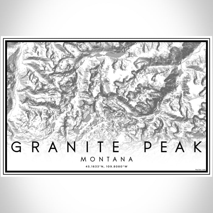 Granite Peak Montana Map Print Landscape Orientation in Classic Style With Shaded Background