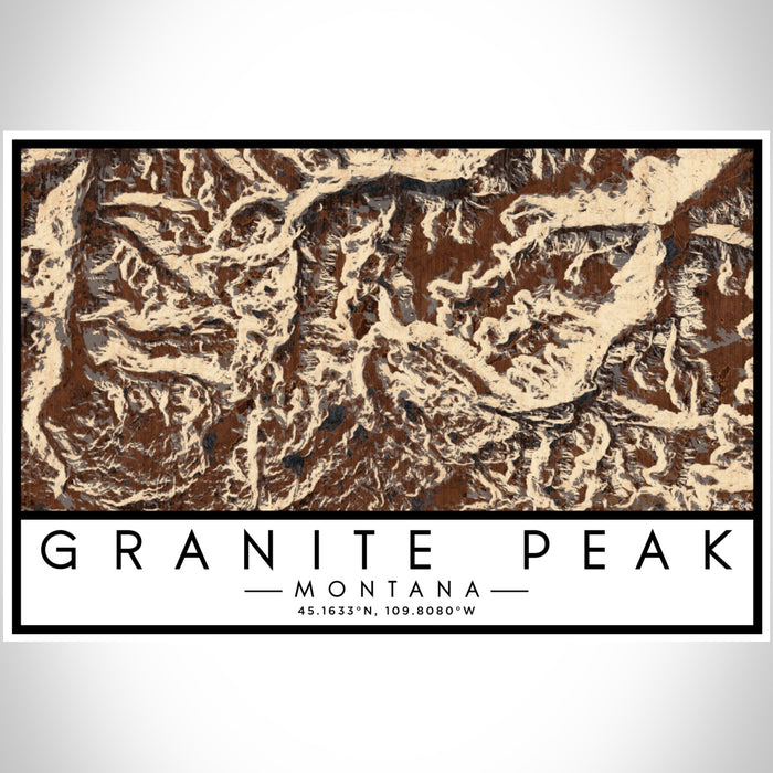 Granite Peak Montana Map Print Landscape Orientation in Ember Style With Shaded Background