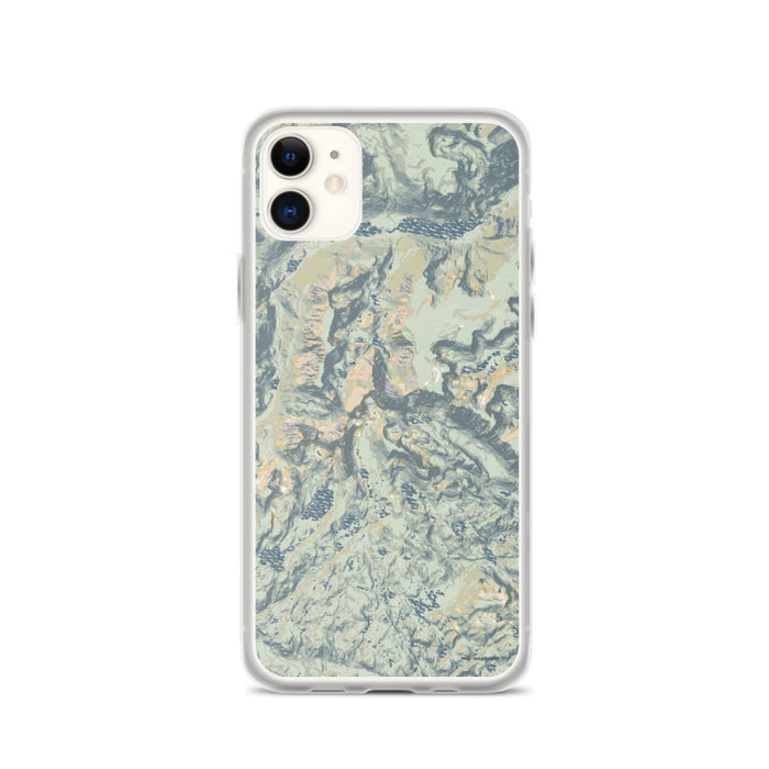Custom iPhone 11 Granite Peak Montana Map Phone Case in Woodblock