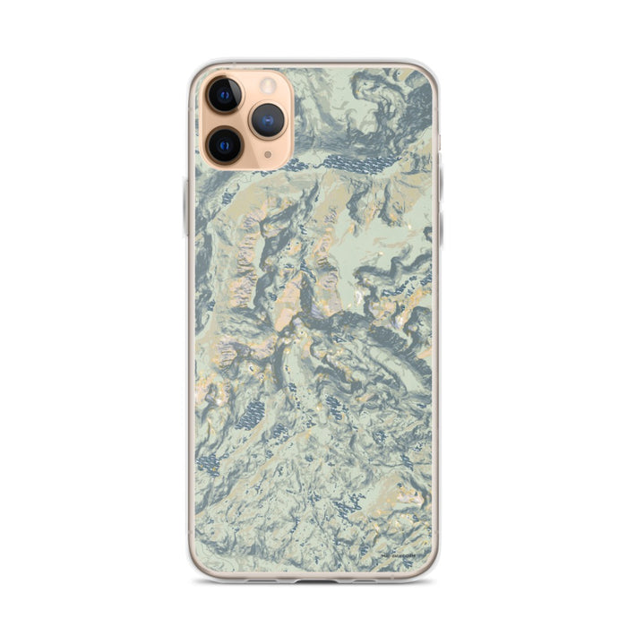 Custom iPhone 11 Pro Max Granite Peak Montana Map Phone Case in Woodblock