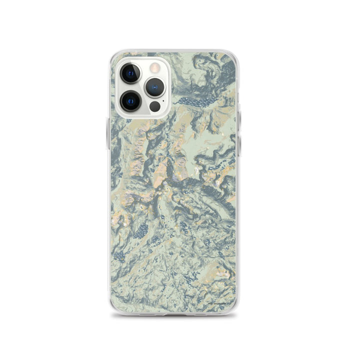 Custom iPhone 12 Pro Granite Peak Montana Map Phone Case in Woodblock