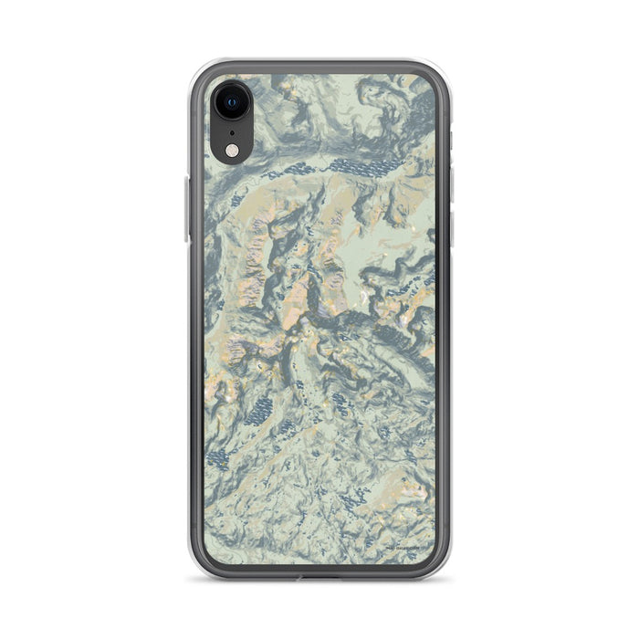 Custom iPhone XR Granite Peak Montana Map Phone Case in Woodblock