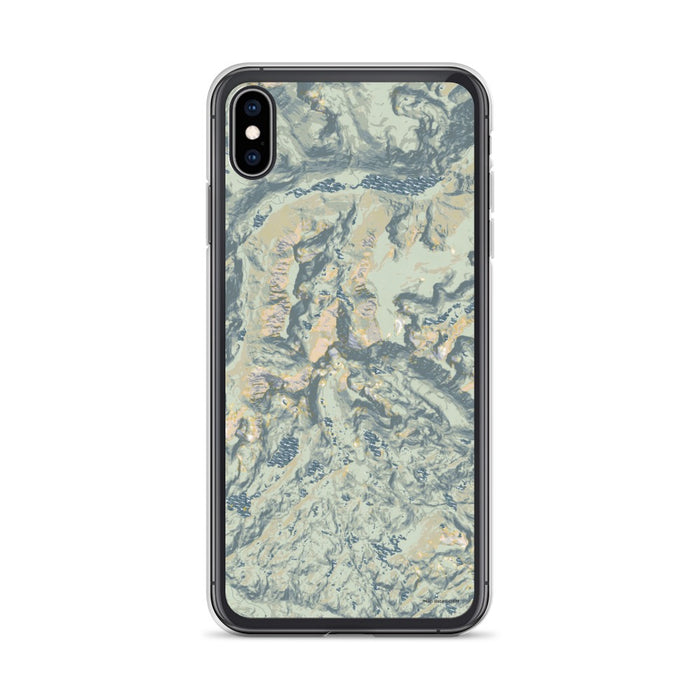 Custom iPhone XS Max Granite Peak Montana Map Phone Case in Woodblock