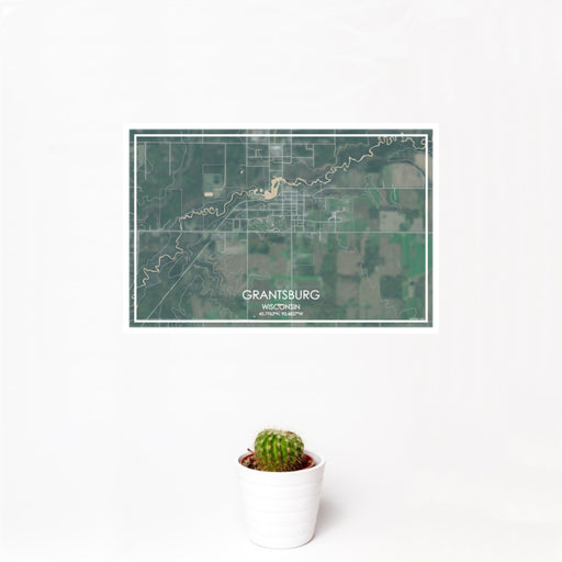 12x18 Grantsburg Wisconsin Map Print Landscape Orientation in Afternoon Style With Small Cactus Plant in White Planter