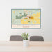 24x36 Grantsburg Wisconsin Map Print Lanscape Orientation in Woodblock Style Behind 2 Chairs Table and Potted Plant