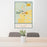 24x36 Grantsburg Wisconsin Map Print Portrait Orientation in Woodblock Style Behind 2 Chairs Table and Potted Plant