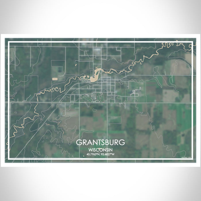 Grantsburg Wisconsin Map Print Landscape Orientation in Afternoon Style With Shaded Background