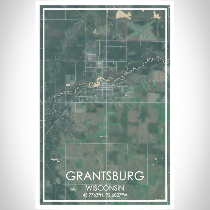 Grantsburg Wisconsin Map Print Portrait Orientation in Afternoon Style With Shaded Background