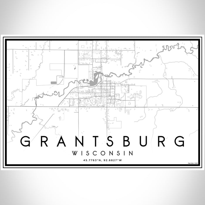 Grantsburg Wisconsin Map Print Landscape Orientation in Classic Style With Shaded Background