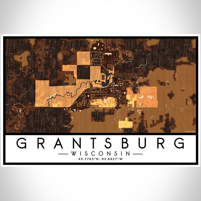 Grantsburg Wisconsin Map Print Landscape Orientation in Ember Style With Shaded Background