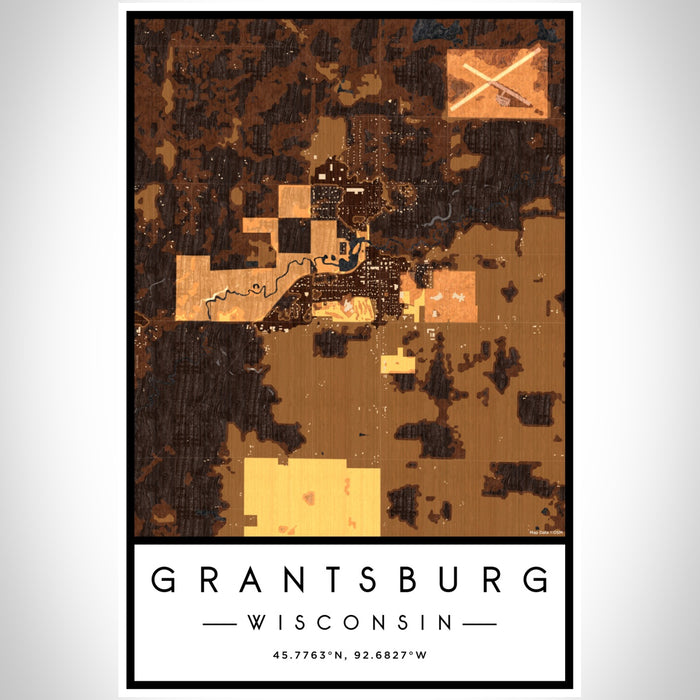 Grantsburg Wisconsin Map Print Portrait Orientation in Ember Style With Shaded Background