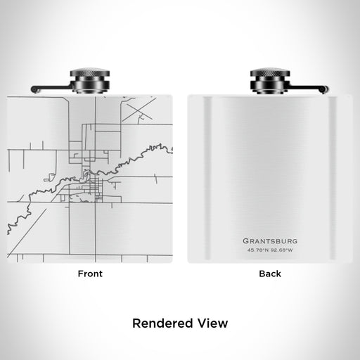 Rendered View of Grantsburg Wisconsin Map Engraving on 6oz Stainless Steel Flask in White