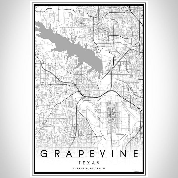 Grapevine Texas Map Print Portrait Orientation in Classic Style With Shaded Background