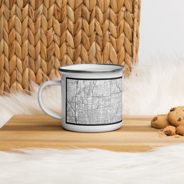 Left View Custom Grapevine Texas Map Enamel Mug in Classic on Table Top