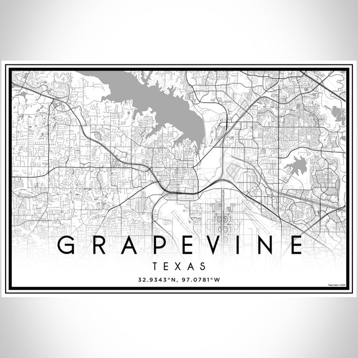 Grapevine Texas Map Print Landscape Orientation in Classic Style With Shaded Background
