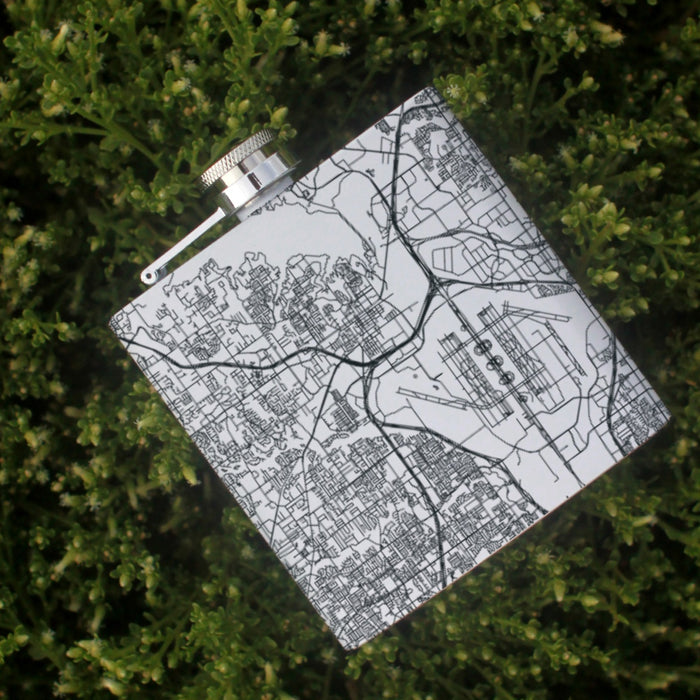 Grapevine Texas Custom Engraved City Map Inscription Coordinates on 6oz Stainless Steel Flask in White