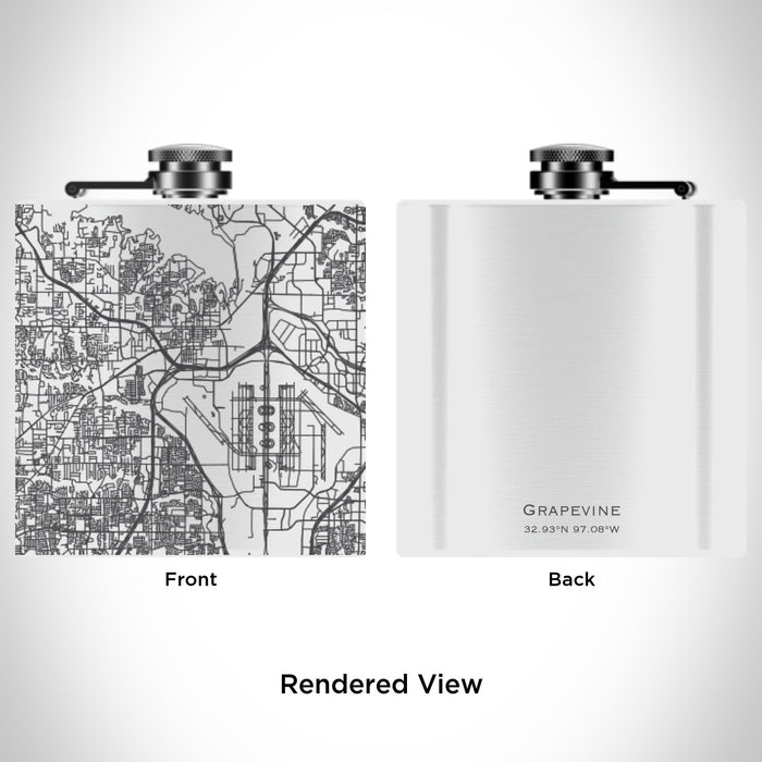 Rendered View of Grapevine Texas Map Engraving on 6oz Stainless Steel Flask in White