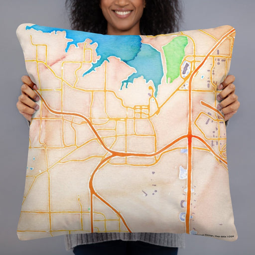 Person holding 22x22 Custom Grapevine Texas Map Throw Pillow in Watercolor