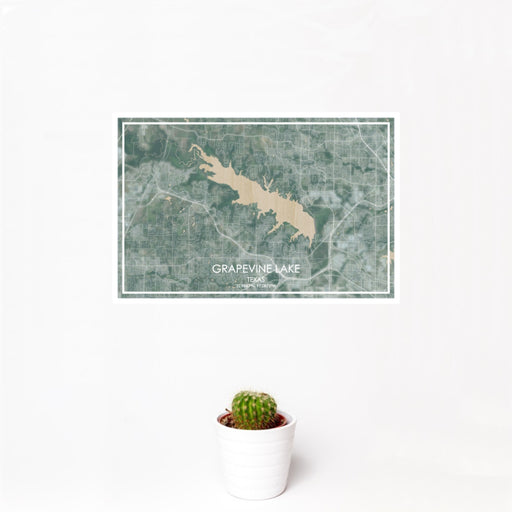 12x18 Grapevine Lake Texas Map Print Landscape Orientation in Afternoon Style With Small Cactus Plant in White Planter