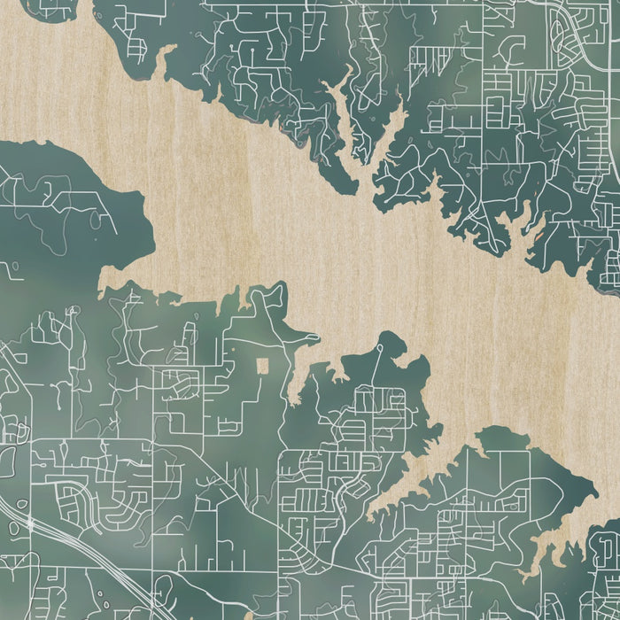 Grapevine Lake Texas Map Print in Afternoon Style Zoomed In Close Up Showing Details
