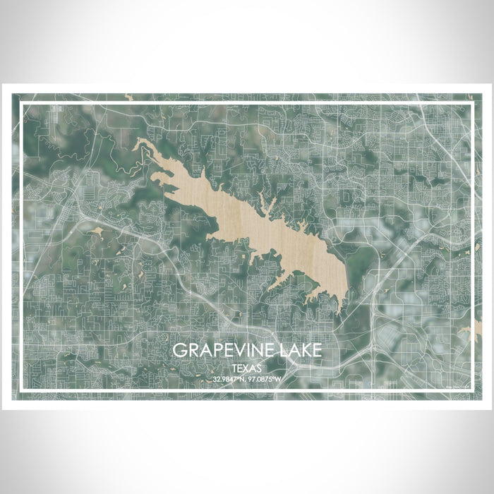 Grapevine Lake Texas Map Print Landscape Orientation in Afternoon Style With Shaded Background