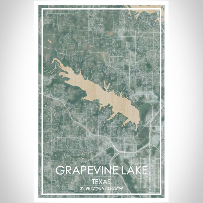 Grapevine Lake Texas Map Print Portrait Orientation in Afternoon Style With Shaded Background