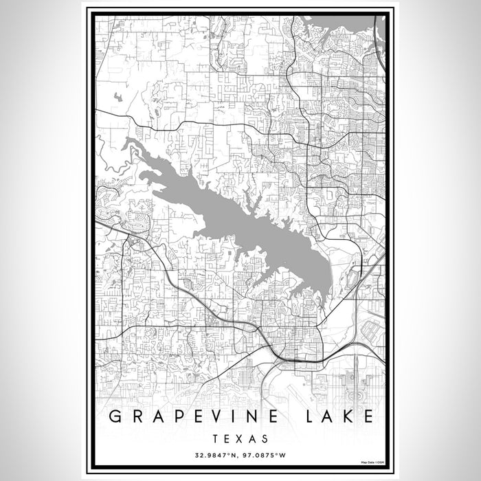 Grapevine Lake Texas Map Print Portrait Orientation in Classic Style With Shaded Background