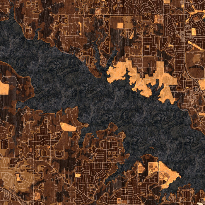Grapevine Lake Texas Map Print in Ember Style Zoomed In Close Up Showing Details