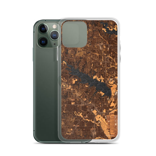 Custom Grapevine Lake Texas Map Phone Case in Ember on Table with Laptop and Plant