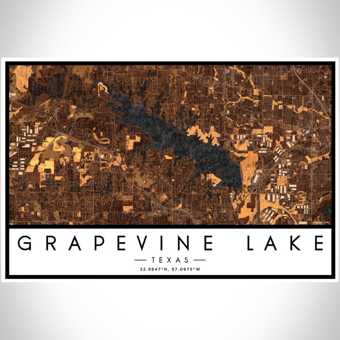 Grapevine Lake Texas Map Print Landscape Orientation in Ember Style With Shaded Background