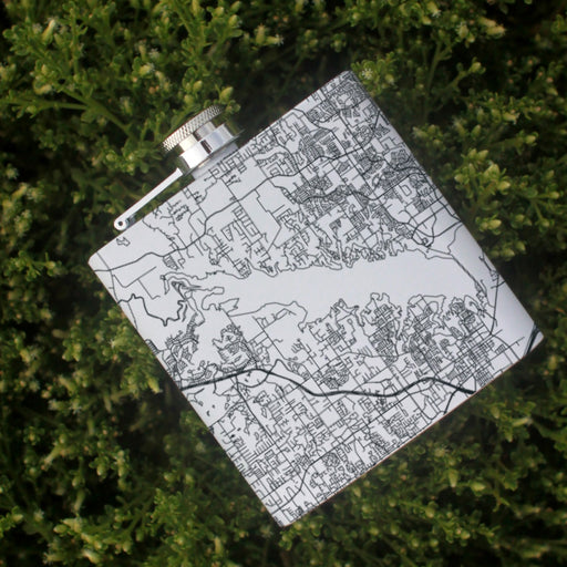 Grapevine Lake Texas Custom Engraved City Map Inscription Coordinates on 6oz Stainless Steel Flask in White