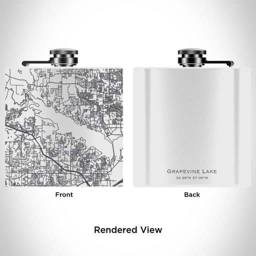 Rendered View of Grapevine Lake Texas Map Engraving on 6oz Stainless Steel Flask in White