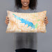 Person holding 20x12 Custom Grapevine Lake Texas Map Throw Pillow in Watercolor