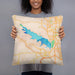 Person holding 18x18 Custom Grapevine Lake Texas Map Throw Pillow in Watercolor