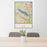 24x36 Grapevine Lake Texas Map Print Portrait Orientation in Woodblock Style Behind 2 Chairs Table and Potted Plant