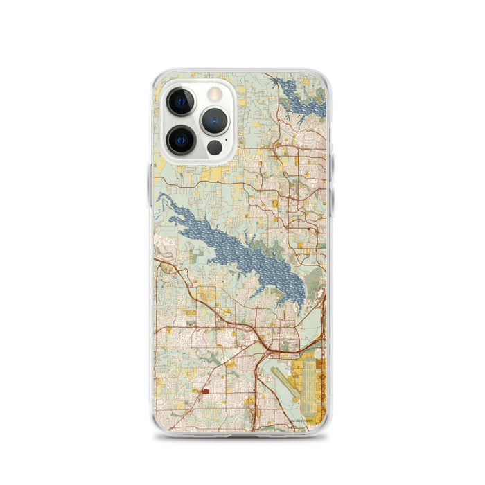 Custom Grapevine Lake Texas Map iPhone 12 Pro Phone Case in Woodblock