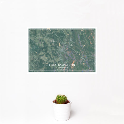 12x18 Great Barrington Massachusetts Map Print Landscape Orientation in Afternoon Style With Small Cactus Plant in White Planter