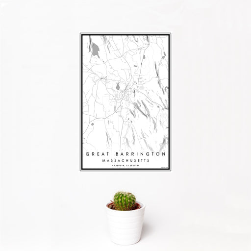 12x18 Great Barrington Massachusetts Map Print Portrait Orientation in Classic Style With Small Cactus Plant in White Planter