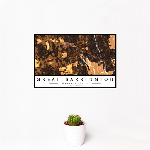12x18 Great Barrington Massachusetts Map Print Landscape Orientation in Ember Style With Small Cactus Plant in White Planter