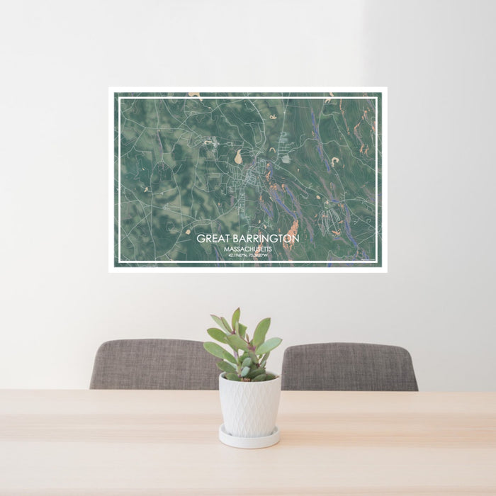 24x36 Great Barrington Massachusetts Map Print Lanscape Orientation in Afternoon Style Behind 2 Chairs Table and Potted Plant
