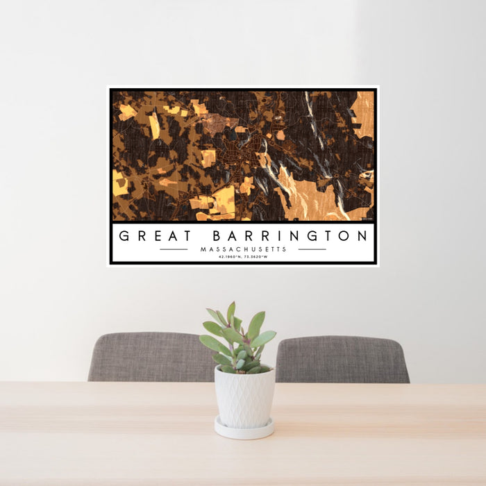 24x36 Great Barrington Massachusetts Map Print Lanscape Orientation in Ember Style Behind 2 Chairs Table and Potted Plant