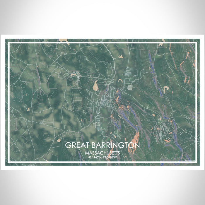 Great Barrington Massachusetts Map Print Landscape Orientation in Afternoon Style With Shaded Background
