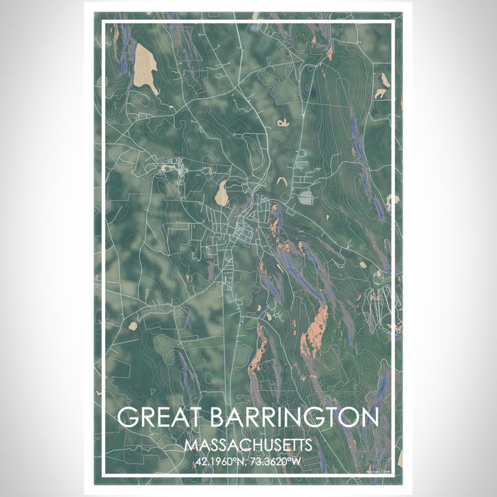 Great Barrington Massachusetts Map Print Portrait Orientation in Afternoon Style With Shaded Background